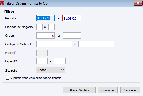Filtros Ordens - Emissão OD