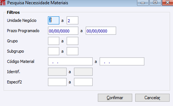 Pesquisa necessidadee de Materiais