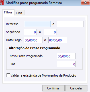 Modifica prazo programado Remessa