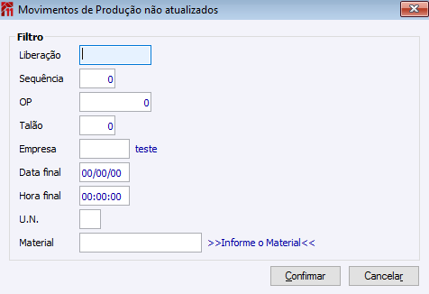Movimentos de Produção não atualizados