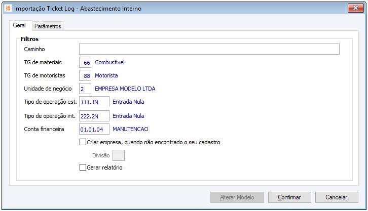 Importação abastecimentos Ticket Log