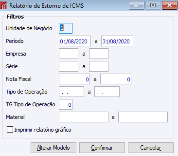 Relatório de Estorno de ICMS