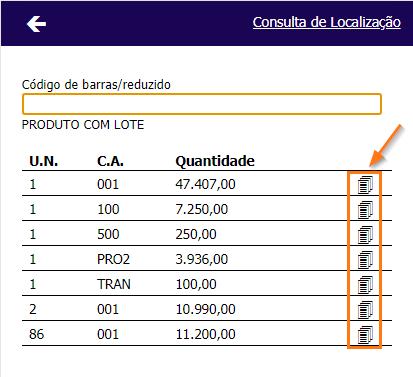 Consulta Localização Material com Lote