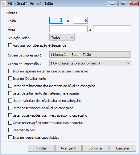 Filtro Geral 1 Emissão de Talão