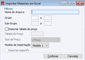 Importa Materiais Excel