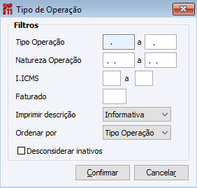 Tipo de Operações