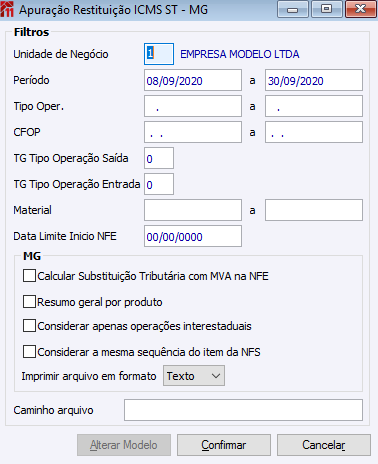 Apuração Restituição ICMS - ST - MG