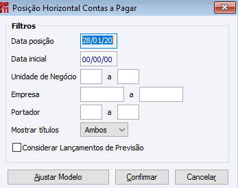 Posição Horizontal Contas a Pagar