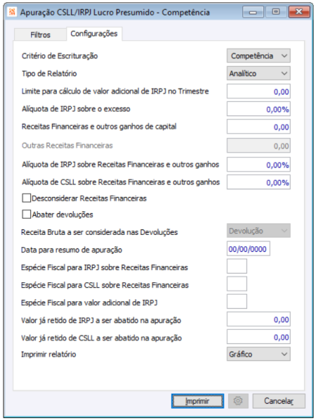 Apuração CSLL/IRPJ Lucro Presumido