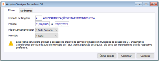 Arquivo Serviços Tomados - SP