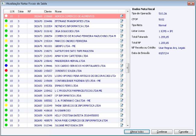 Atualização Notas Fiscais de Saída