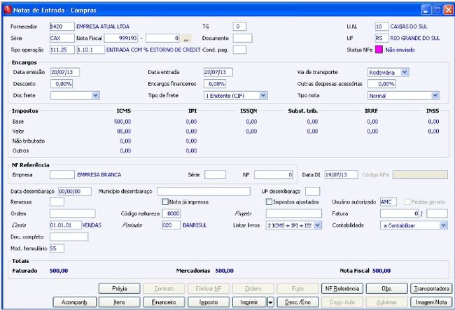 CM Estorno de ICMS - PE2