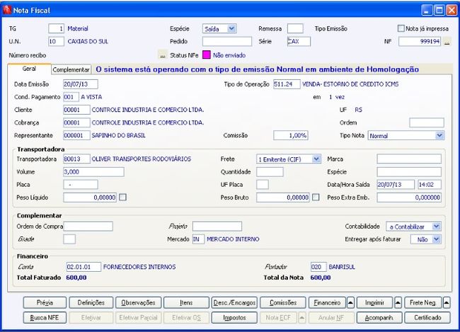 CM Estorno de ICMS - PE7