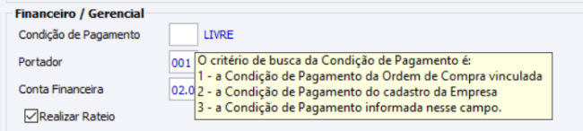 Parametrizações Condição de Pagamento