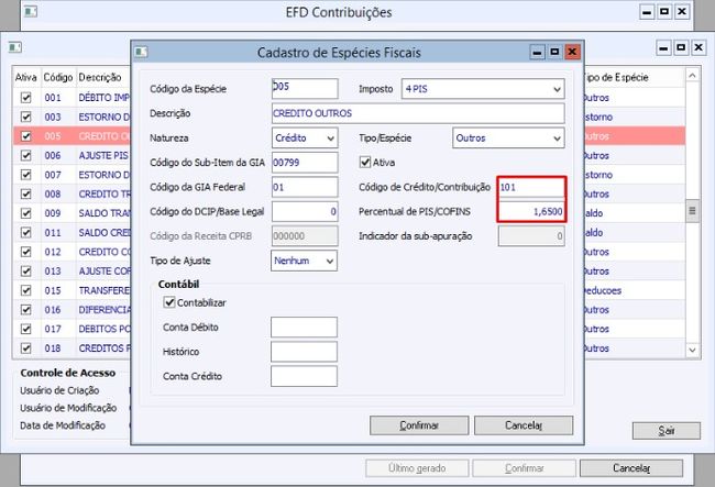 Cadastro de Espécies Fiscais