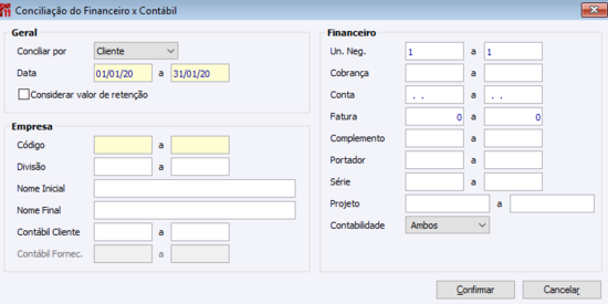 Conciliação Financeiro x Contábil