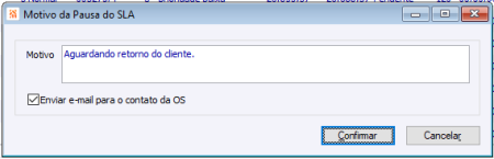 Motivo da Pausa SLA