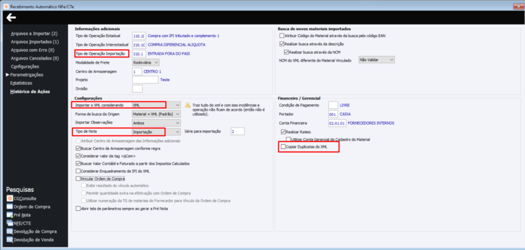 Parametrizações Gerenciamento XML