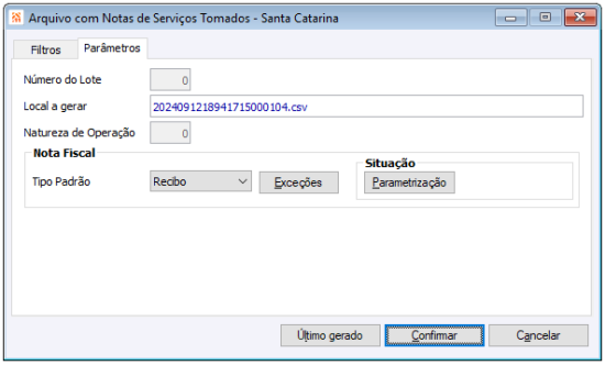 Arquivo com Notas de Serviços Tomados - Santa Catarina