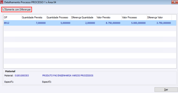 Detalhamento de processo Processo 1 X Área 04