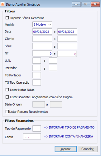 Diário Auxiliar Sintético