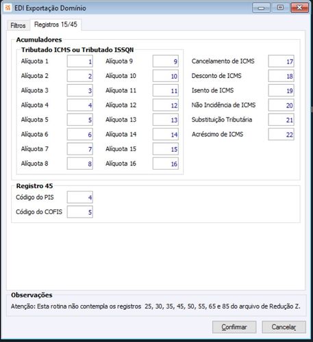 EDI Exportação Domínio Registros