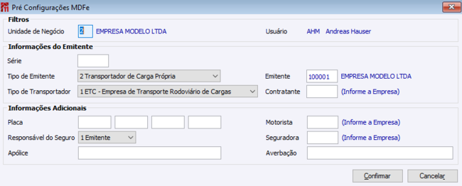 Pré Configurações MFDe