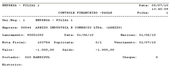 Relatório de Controle Financeiro