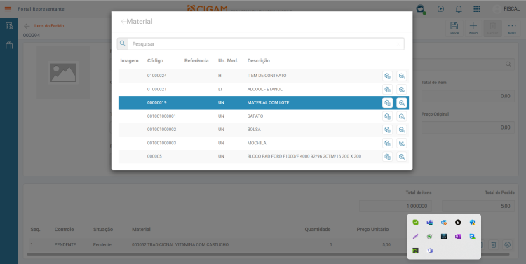 Pesquisa Materiais Portal CRM Representante