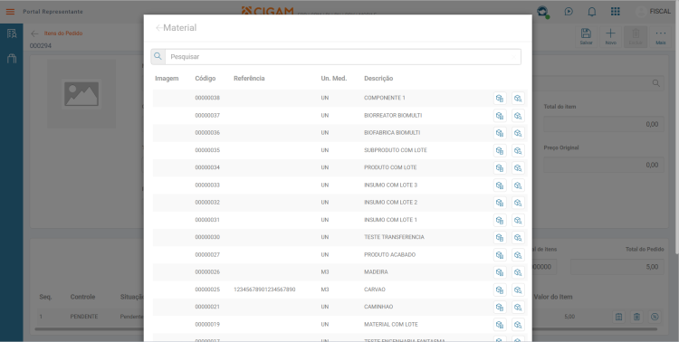 Pesquisa Materiais Portal CRM Padrão