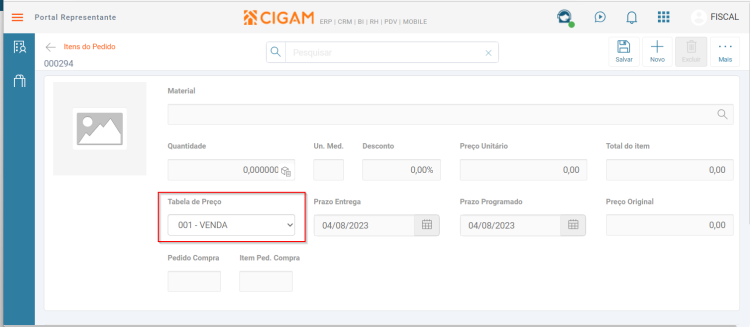 Pesquisa Materiais Portal CRM Representante