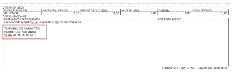 Observação Nota Fiscal