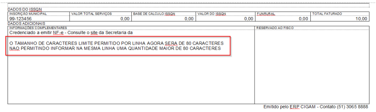 Observação Nota Fiscal