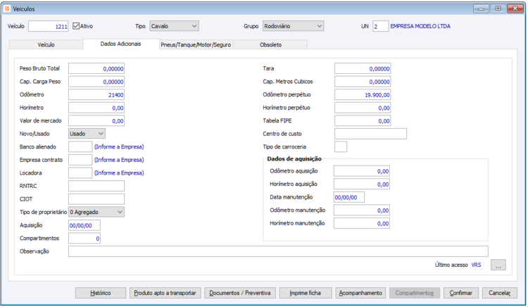 Cadastro de Veículo - Guia Dados Adicionais