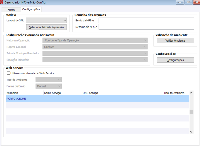 Gerenciador NFS-e Não Config.