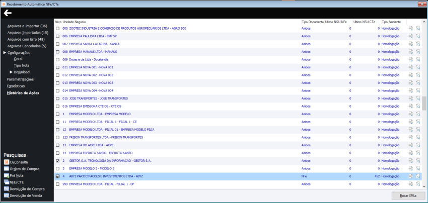 Configurações Download