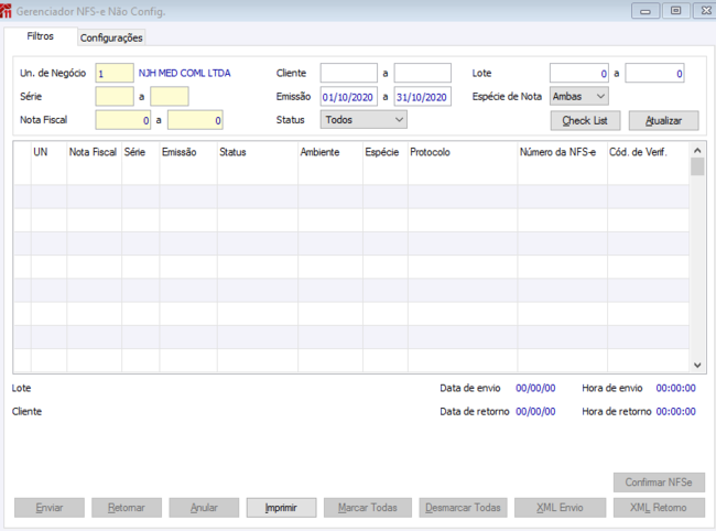 Gerenciador NFS-e Não Config.
