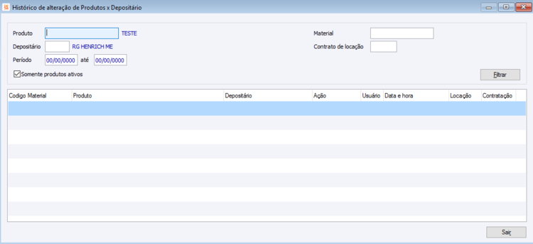 Histórico de alterações de Produtos x Depositário