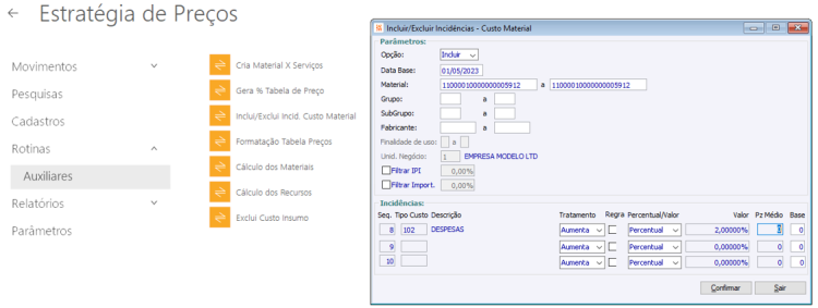 Rotina Incluir/Excluir Incidências - Custo Material IMG9