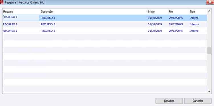Pesquisa Intervalos Calendário