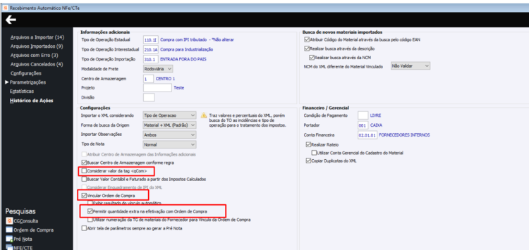 Parametrizações Gerenciador