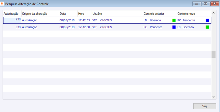 Pesquisa Alteração de Controle