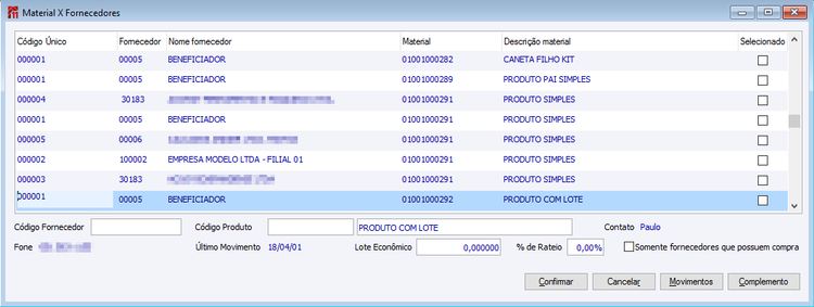 MaterialxFornecedores