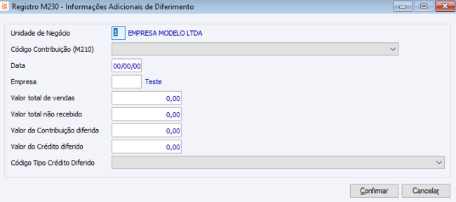 Registro M230 Informações Adicionais de Diferimento