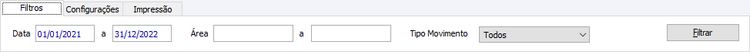 Movimentos de Produção Concluídos por Área Filtros