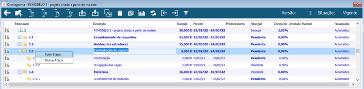 Movimentar Etapas de Projeto