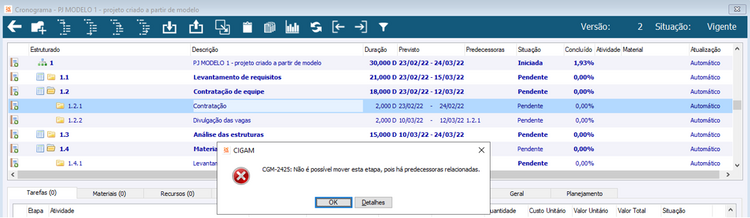 Movimentar Etapas de Projeto