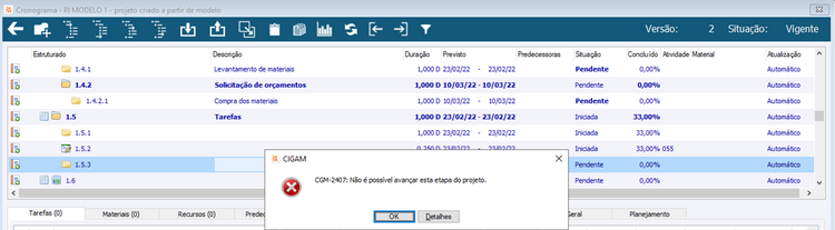 Movimentar Etapas de Projeto