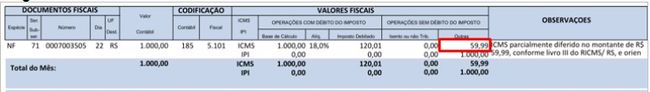 Nota Fiscal com Diferimento Parcial