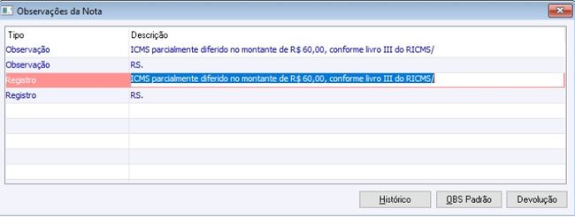 Nota Fiscal com Diferimento Parcial